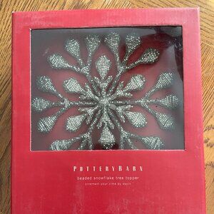 Pottery Barn Beaded Silver Snowflake Christmas Tree Topper in Original Box